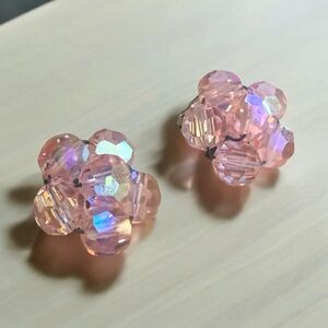Vintage Pink Aurora Borealis AB Crystal Cluster Clip On Earrings Peach Pink